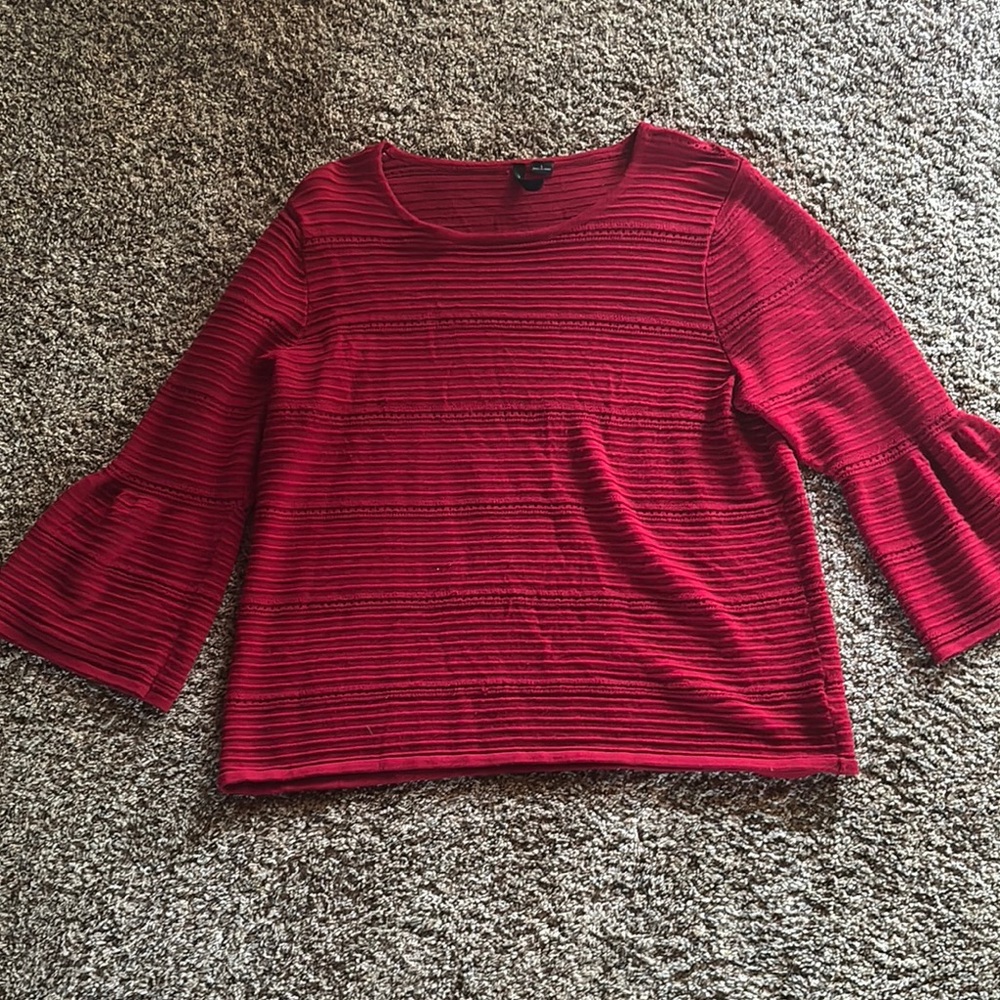 New Directions Red Ribbed 3/4 Sleeve Blouse